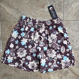 Ethika Boys Floral‎ Print Athletic Shorts Size M Brown Blue Flowers NWT